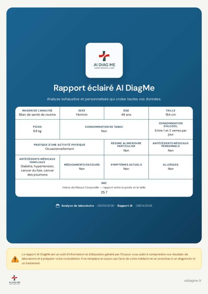 Exemple de rapport d'interprétation AI DiagMe, page 1