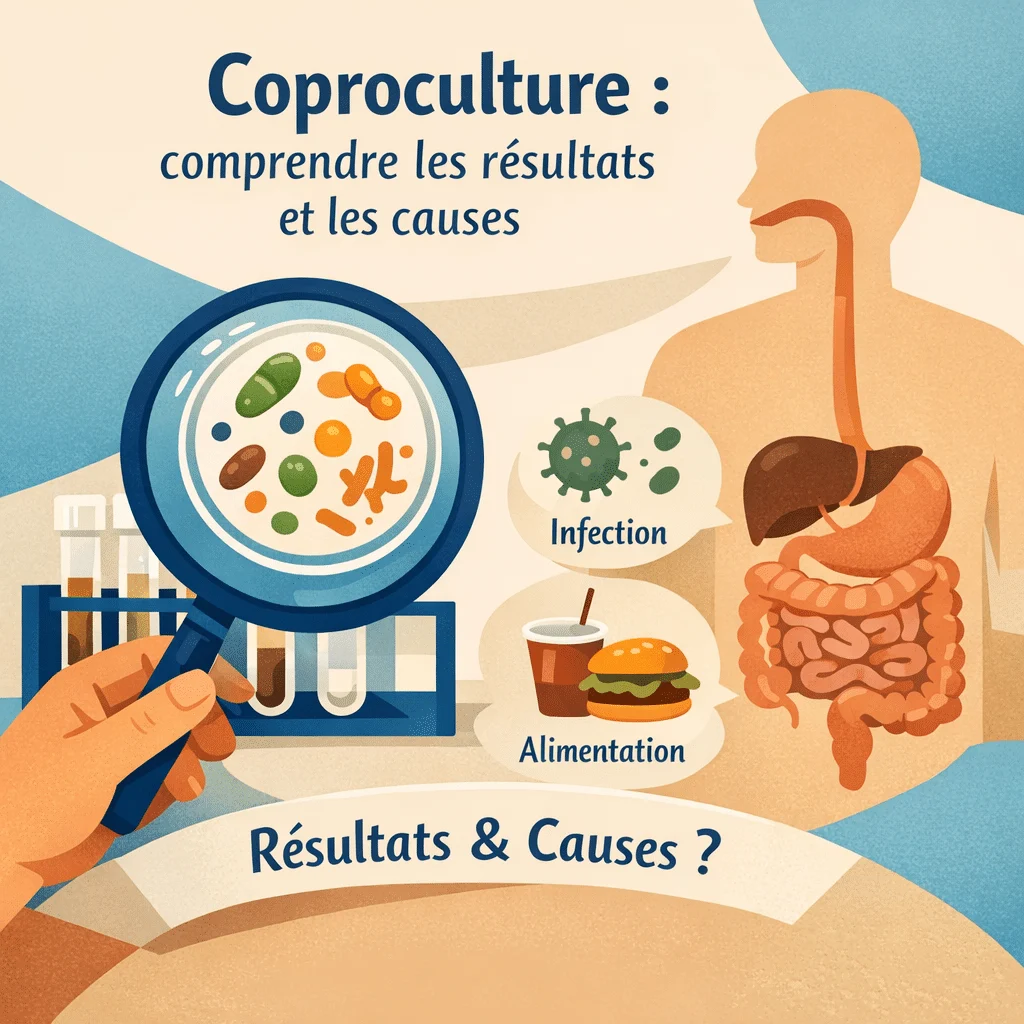 Coproculture analysée au laboratoire pour identifier une bactérie digestive et lire les résultats