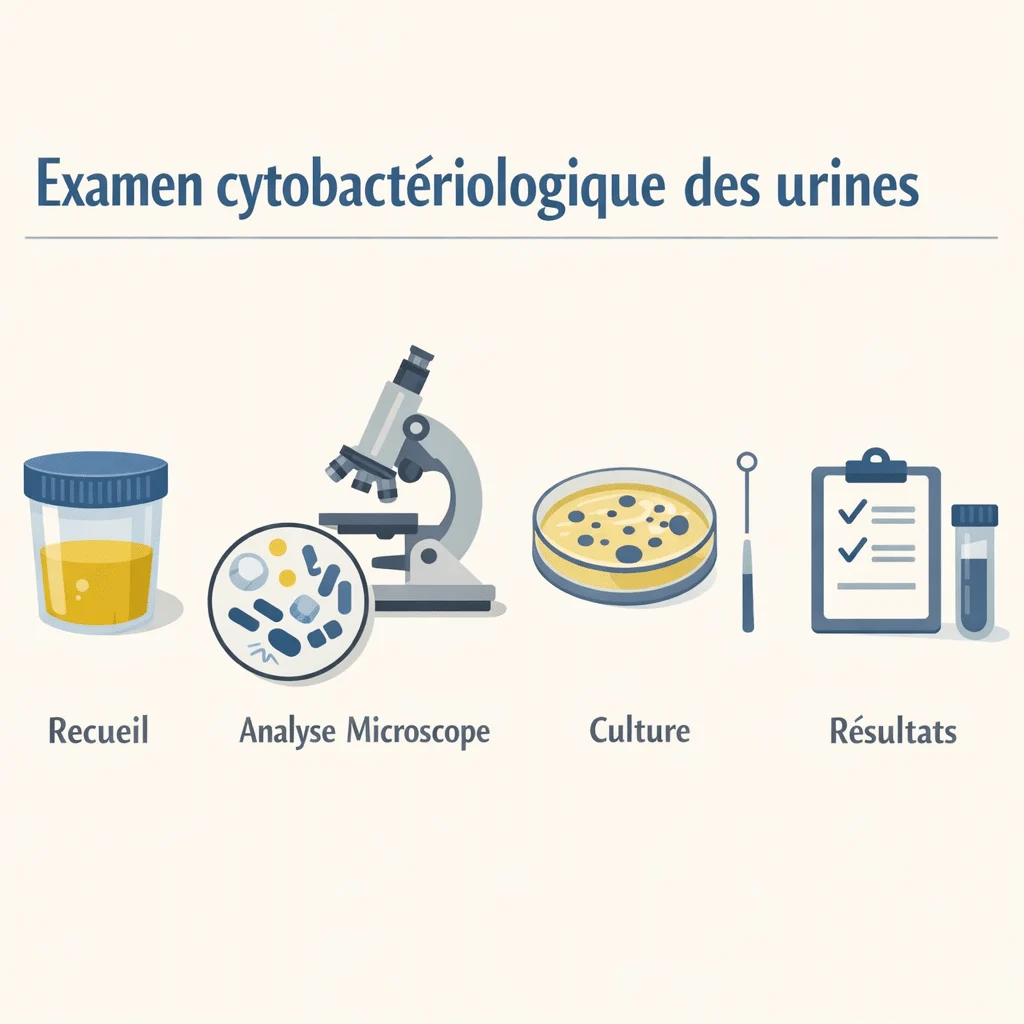 Examen cytobactériologique des urines (ECBU) recherchant une infection urinaire au laboratoire