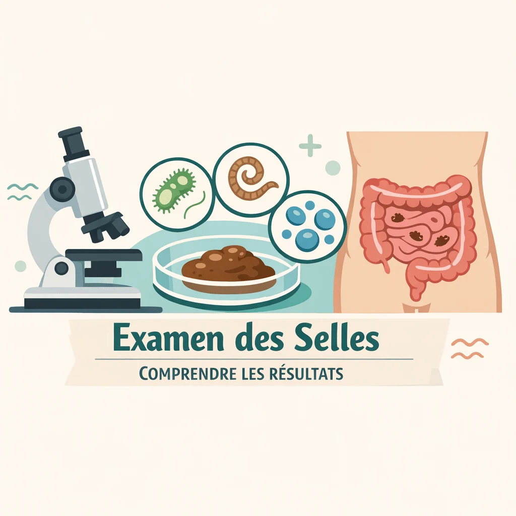 Examen parasitologique des selles au microscope pour identifier un parasite intestinal