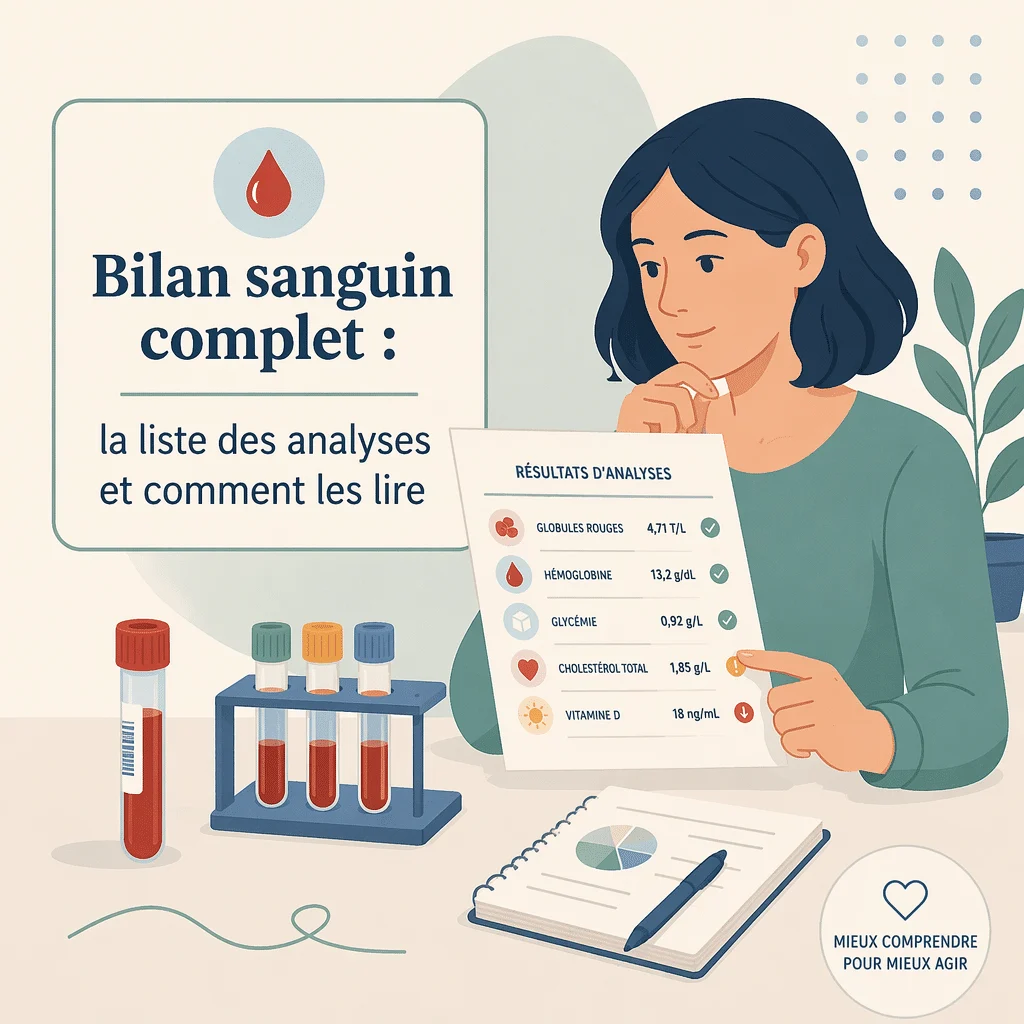 Bilan sanguin complet réunissant la liste des analyses de routine et leur interprétation