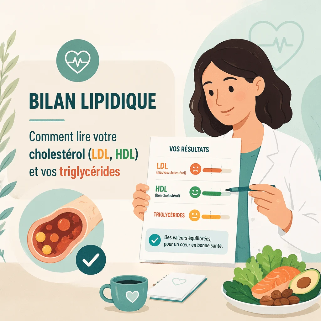 Bilan lipidique mesurant cholestérol LDL, HDL et triglycérides dans le sang pour le risque cardiovasculaire