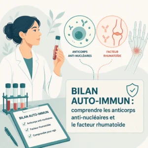 Bilan auto-immun recherchant les anticorps anti-nucléaires et le facteur rhumatoïde dans une prise de sang