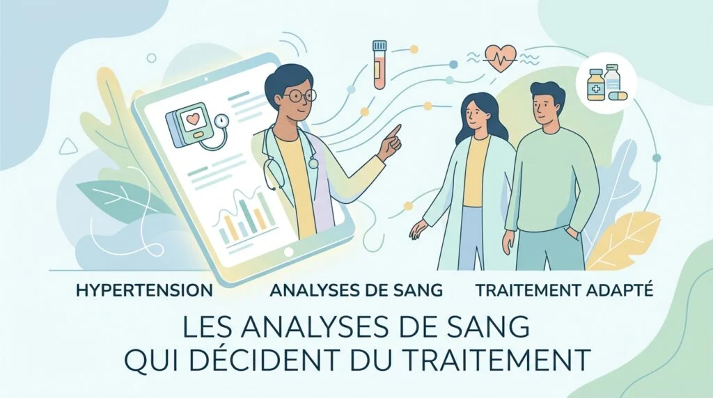 Bilan sanguin hypertension sur un compte rendu : kaliémie, créatinine, DFG et bilan lipidique servant à estimer le risque