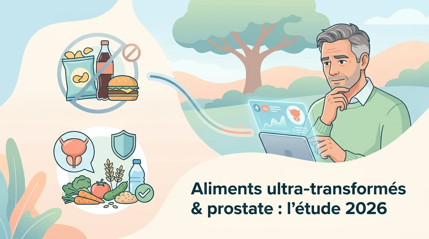 Rayon de supermarché de produits emballés illustrant le lien entre aliments ultra-transformés et prostate