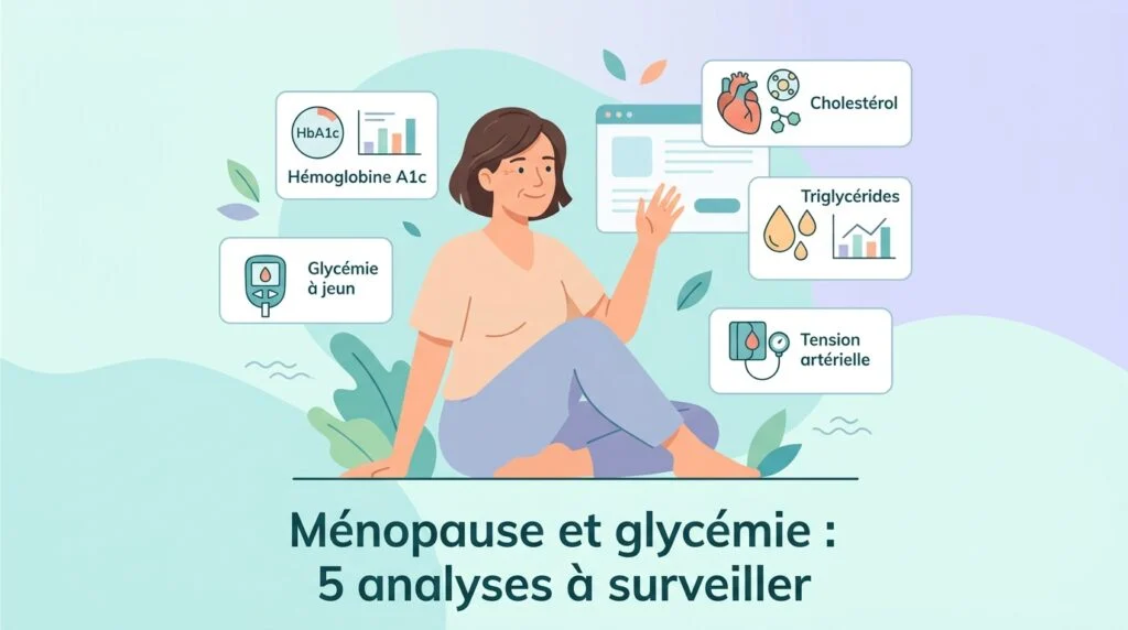 Ménopause et glycémie sur un compte rendu de laboratoire avec glycémie à jeun et hémoglobine glyquée