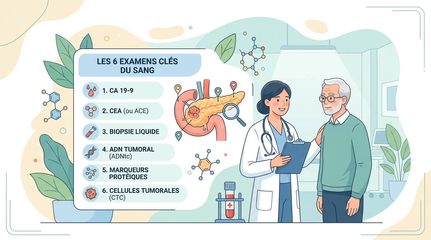 Tube de prélèvement et compte rendu illustrant un test sanguin dans le cancer du pancréas avec CA 19-9