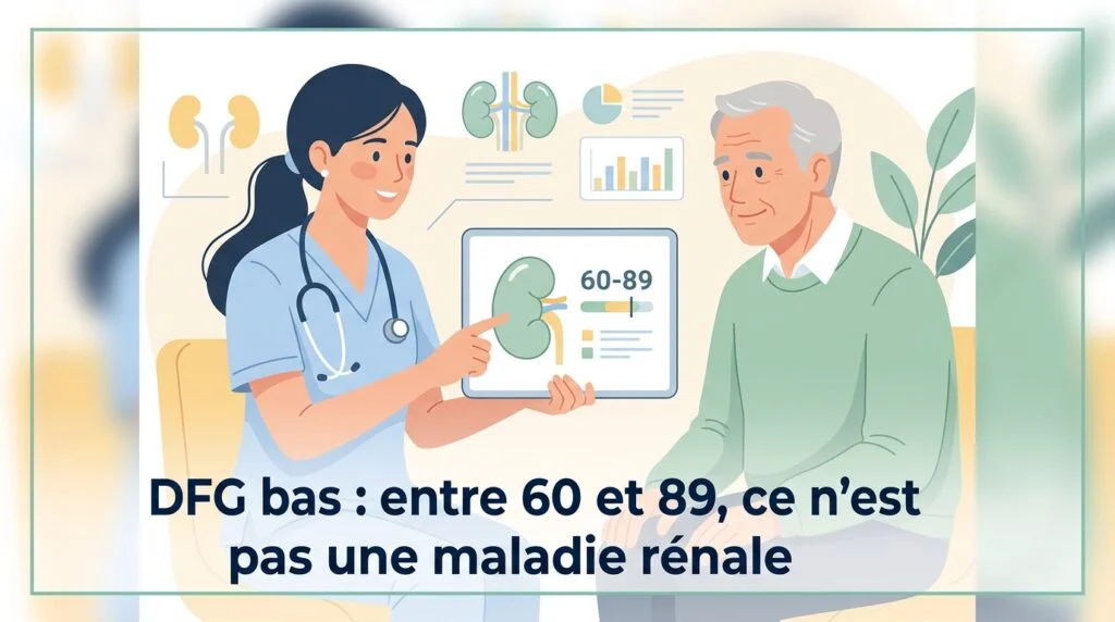 Résultat de prise de sang montrant un DFG bas en mL par minute pour 1,73 m²