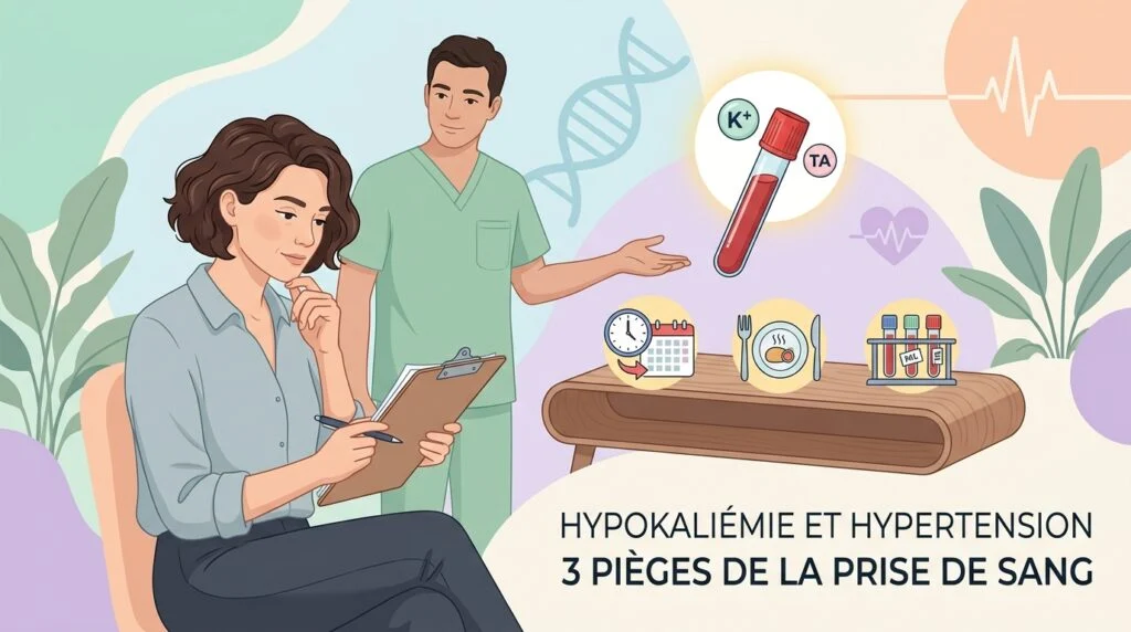 Prise de sang du matin explorant une hypokaliémie et hypertension avec dosage de l'aldostérone et de la rénine