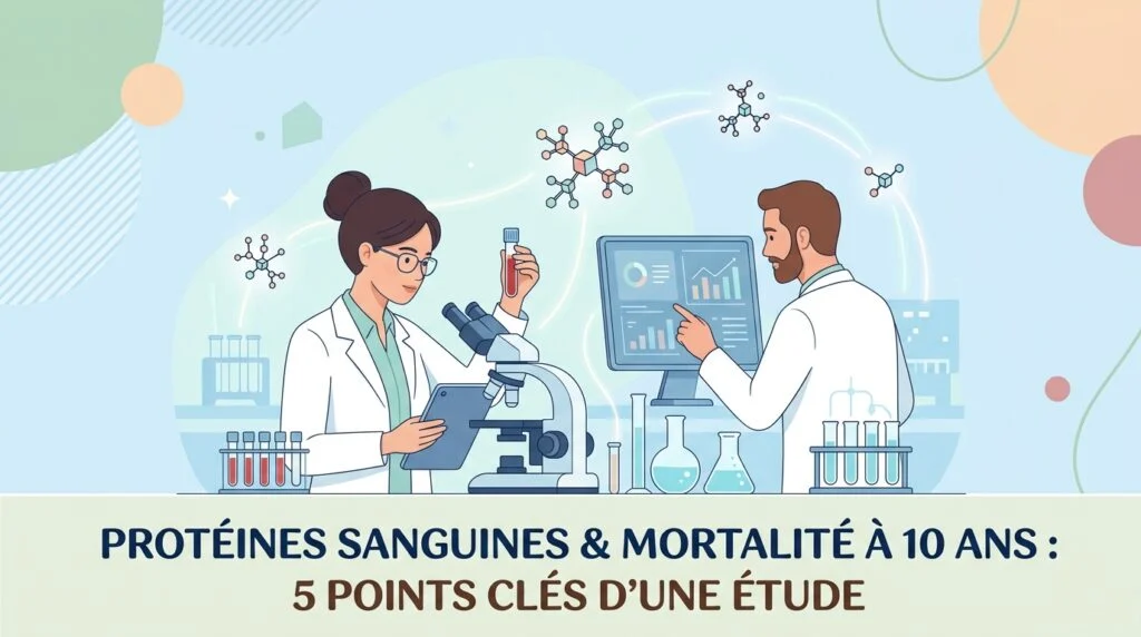 Protéines sanguines et mortalité : tubes de plasma et schéma de profils de protéines d'une grande étude