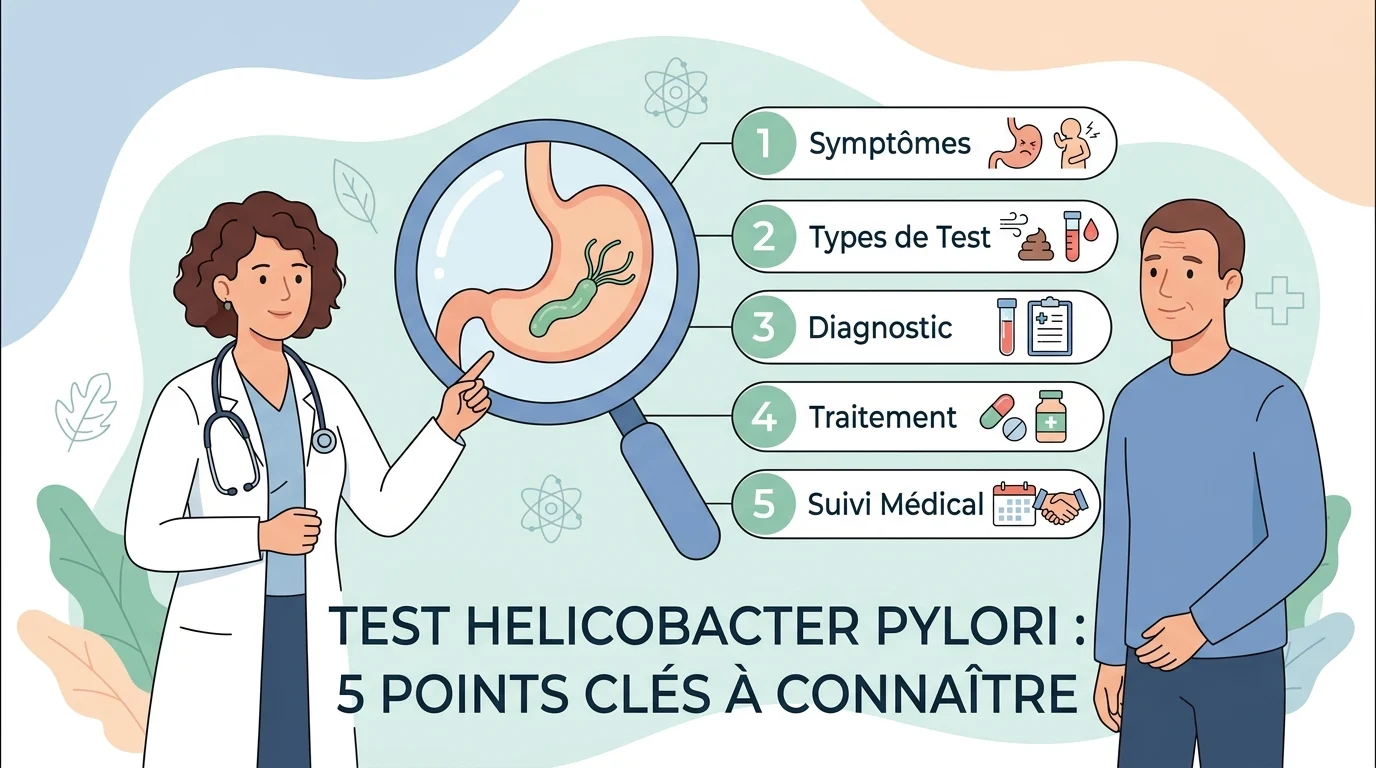 Test Helicobacter pylori : prélèvement de selles, test respiratoire à l'urée et sérologie en laboratoire