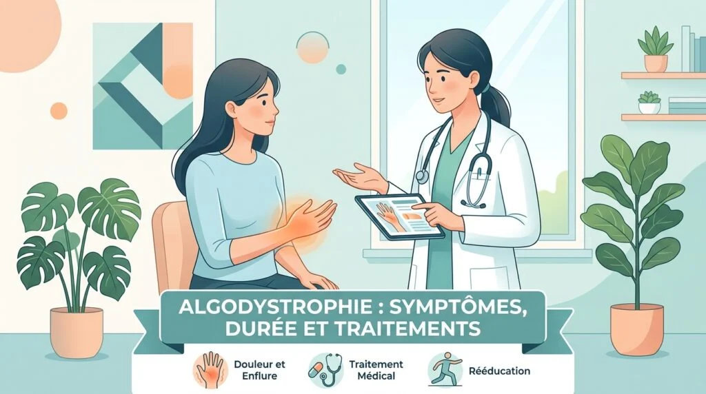 Main gonflée et rougie après une fracture du poignet, illustrant les symptômes d'une algodystrophie
