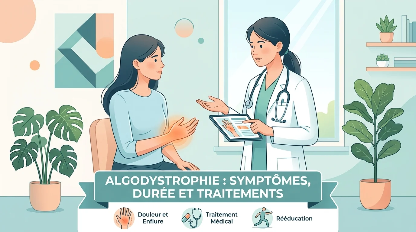 Main gonflée et rougie après une fracture du poignet, illustrant les symptômes d'une algodystrophie