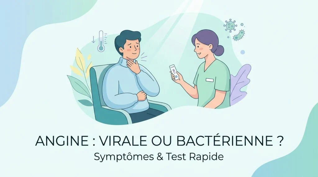 Angine : personne se tenant la gorge, mal de gorge viral ou bactérien