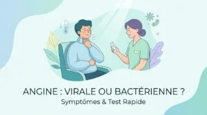 Angine : personne se tenant la gorge, mal de gorge viral ou bactérien