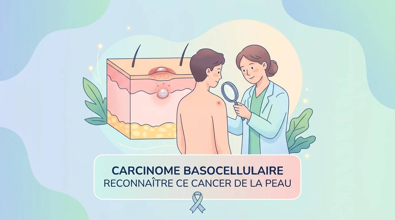 Carcinome basocellulaire : dermatologue examinant une lésion perlée du visage au dermatoscope