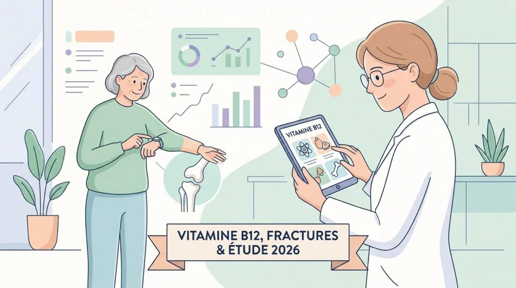 Prélèvement sanguin et radiographie osseuse illustrant la carence en vitamine B12 et fractures chez les plus de 50 ans