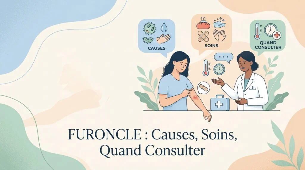 Furoncle : personne appliquant une compresse chaude sur un bouton rouge et douloureux à l'arrière du cou