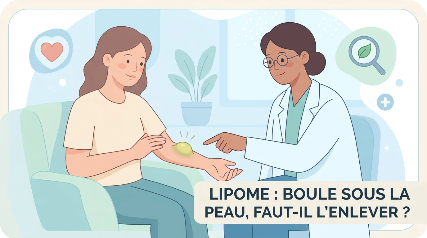 Lipome : boule de graisse molle sous la peau du dos examinée par un médecin