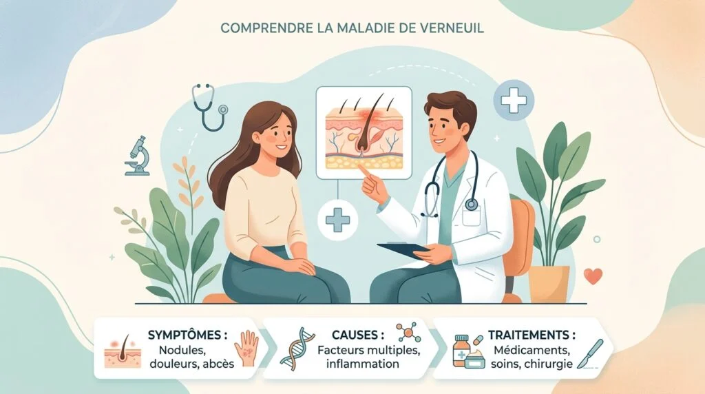 Maladie de Verneuil sous l'aisselle, nodules inflammatoires rouges et cicatrices dans le pli axillaire