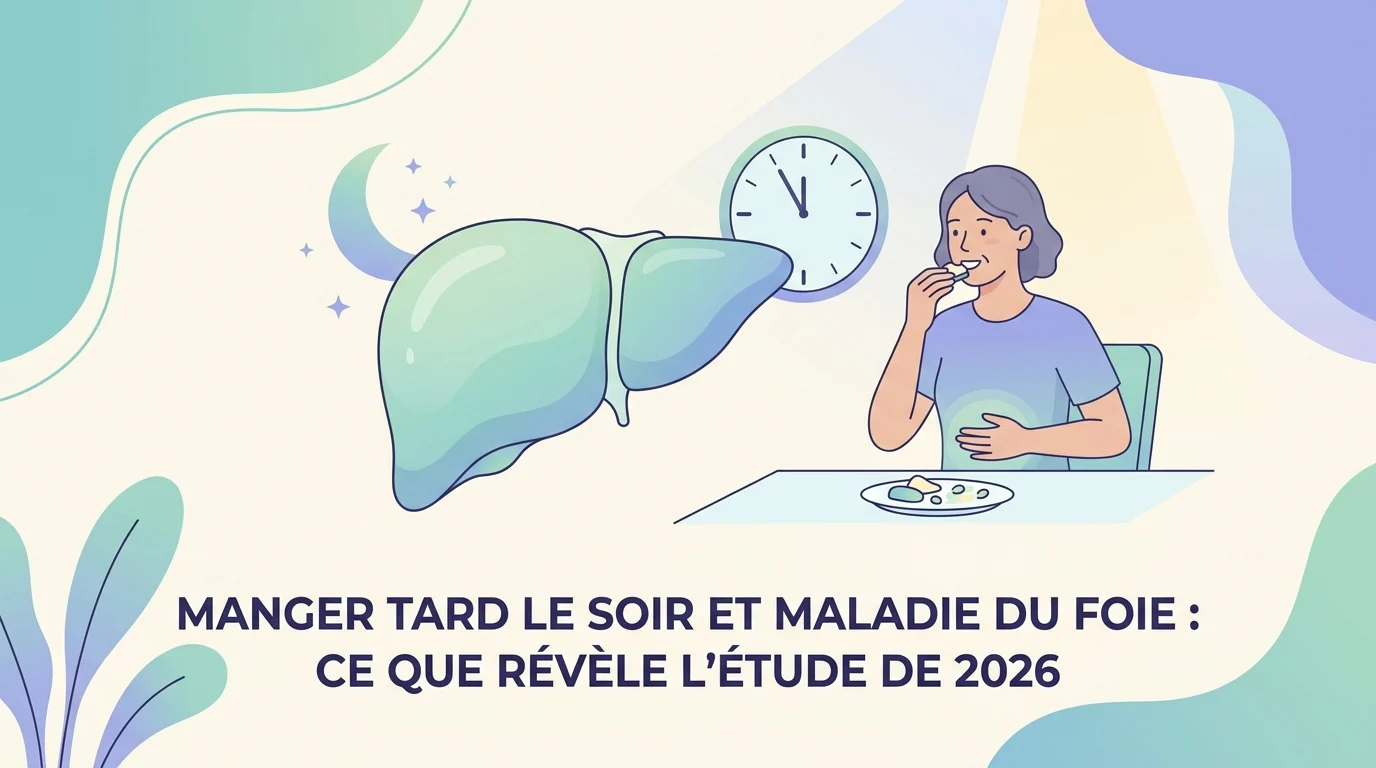 Personne grignotant dans une cuisine la nuit, illustrant manger tard le soir et le risque pour le foie