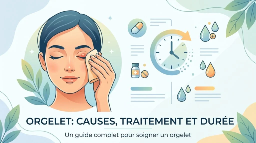 Orgelet sur le bord de la paupière inférieure, petite bosse rouge avec une pointe de pus à la base d'un cil