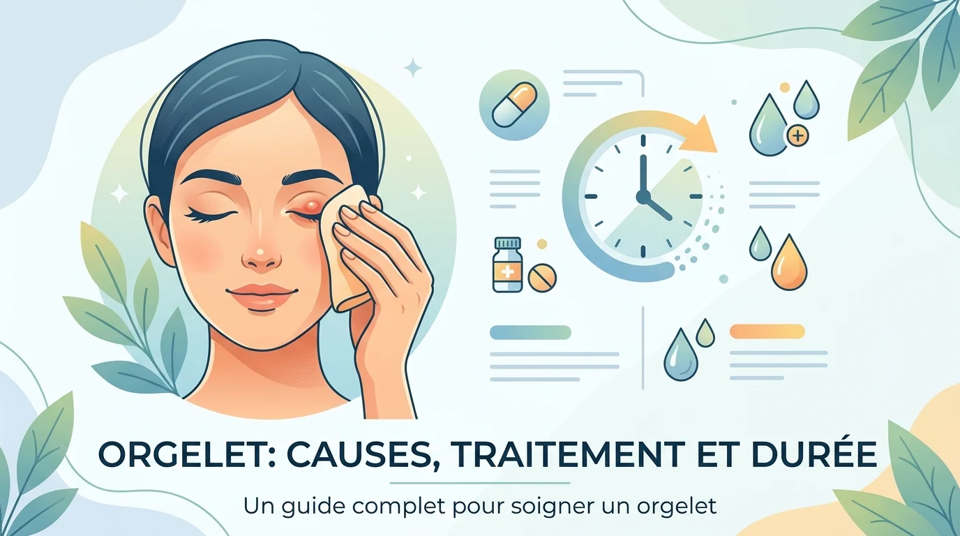 Orgelet sur le bord de la paupière inférieure, petite bosse rouge avec une pointe de pus à la base d'un cil