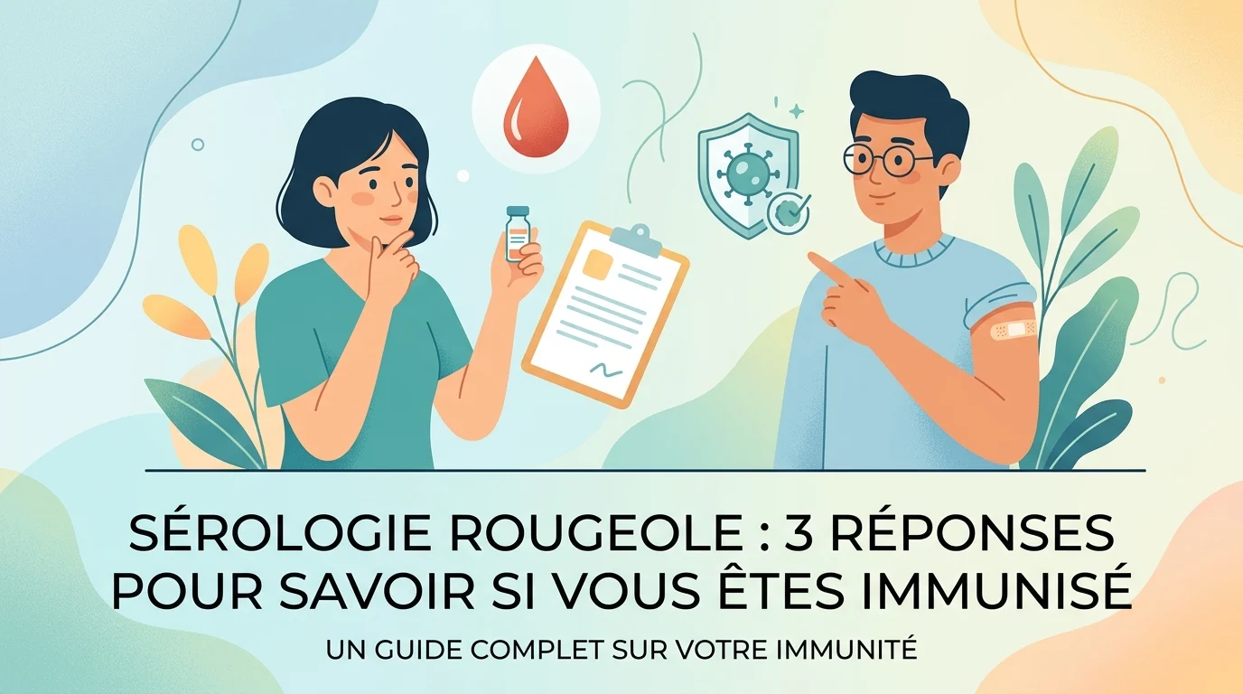 Tube de prise de sang et carnet de vaccination illustrant la sérologie rougeole pour vérifier son immunité