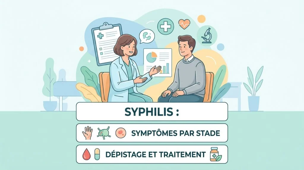 Médecin expliquant le dépistage de la syphilis par prise de sang à un patient